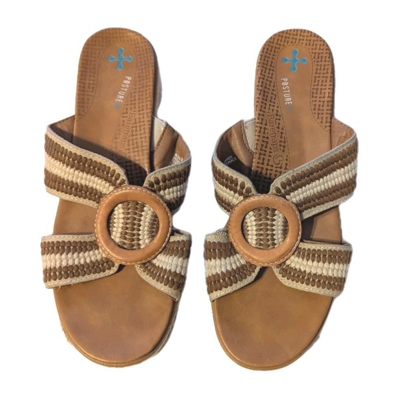 Baretraps Size 8 Bliss Posture Plus+ Slip-on Wedge Sandals Leather Brown Cream - Picture 3 of 8
